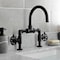 Kingston Brass Indstrl Style Wheel Handle Bridge Bathroom Faucet W/Pop-Up Drain, Blk KS2170RX - alternate 3